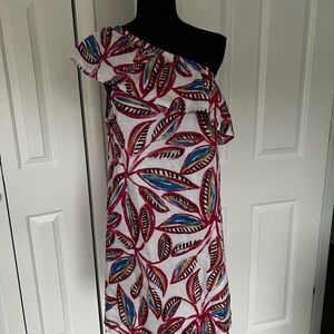 J. Crew Red and White Asymmetrical One Shoulder Sundress